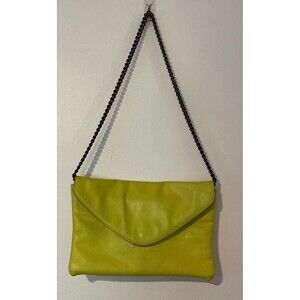 Jcrew Leather Clutch Gold Tone Link Chain Chartreuse Color Envelope Flap